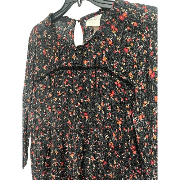Knox Rose Black Floral Tiered Tunic Top Size XXL Keyhole Accent in back - Picture 2 of 8